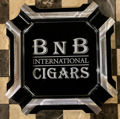 BnB Cigars Four Finger Chamfered Billet Aluminum Black Square Ashtray
